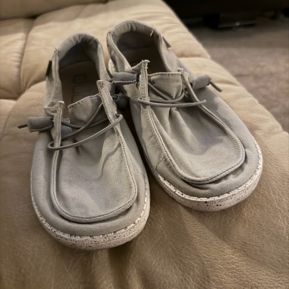 Hey Dude Women's Light Gray Canvas Slip-On Loafers